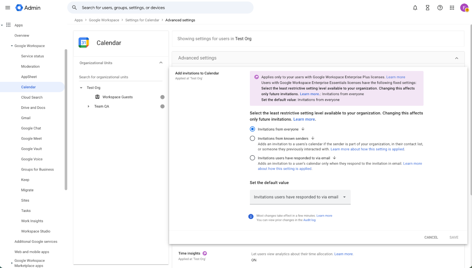 New admin controls for adding invitations to Google Calendar