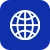 Global/world icon on a blue circular button